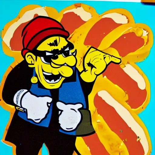 Image similar to wario eating a hot dog stencil art