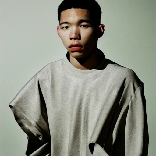 Image similar to realistic! photoshoot for a new balenciaga lookbook, color film photography, portrait of a beautiful asian model, photo in style of tyler mitchell, 35mm