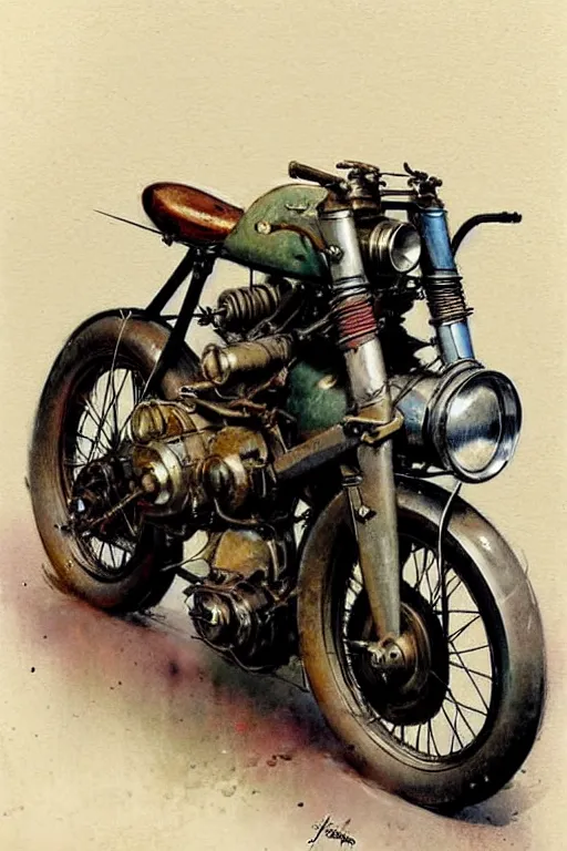 Image similar to (((((1950s racing motorcycle with dustbin fairing . muted colors.))))) by Jean-Baptiste Monge !!!!!!!!!!!!!!!!!!!!!!!!!!!