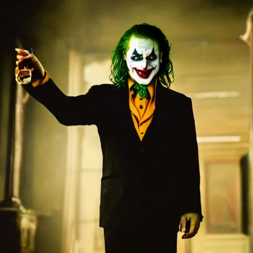 Image similar to stunning awe inspiring mike myers as the joker, movie still 8 k hdr atmospheric lighting