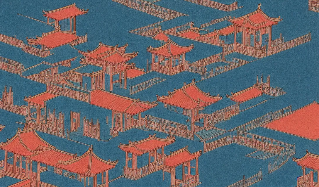 Prompt: symmetry!! a gorgeous chinese palace in dust, illustration, in the style of ukiyoe, vivid color