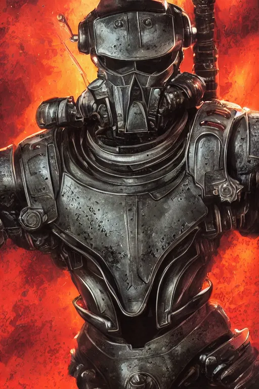 Image similar to Portrait of Tom Cruise as inquisitor in power armor warhammer 40000, imperium, dark, intricate, highly detailed, smooth, artstation, digital illustration by Adrian Smith and Dave Gallagher and Karl Kopinski and Johan Grenier