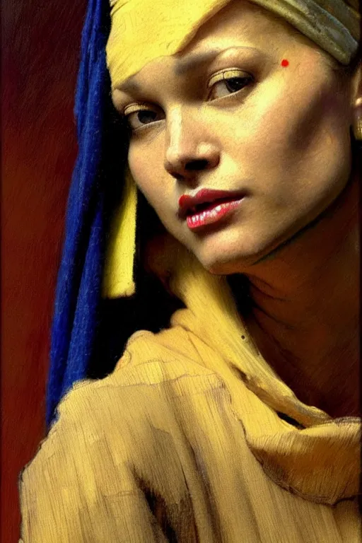 Image similar to full character portrait fallout character not the girl with the pearl earring character design, painting by gaston bussiere, katsuya terada, nc wyeth, greg rutkowski, craig mullins, vermeer, frank frazetta, mucha, tom of finland, trending on artstation, jeffery catherine jones