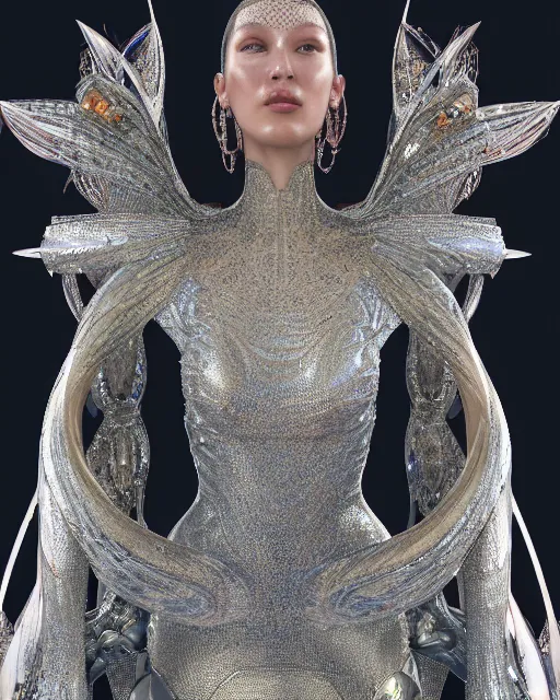 Image similar to a highly detailed metahuman 4 k close up render of an alien goddess bella hadid monument renaissance in iris van herpen dress schiaparelli in diamonds crystals swarovski and jewelry iridescent in style of alphonse mucha gustav klimt trending on artstation made in unreal engine 4