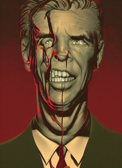 Image similar to Twin Peaks movie poster artwork by Michael Whelan and Tomer Hanuka, Rendering of Body horror, from a scene from Twin Peaks, clean, full of detail, Matte painting, trending on artstation and unreal engine