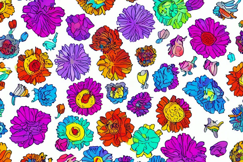 Image similar to a bouquet of colorful alien flowers from another planet on a white background