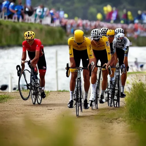 Image similar to bears, ostriches, and kangaroos competing in the Tour de France, sports photography