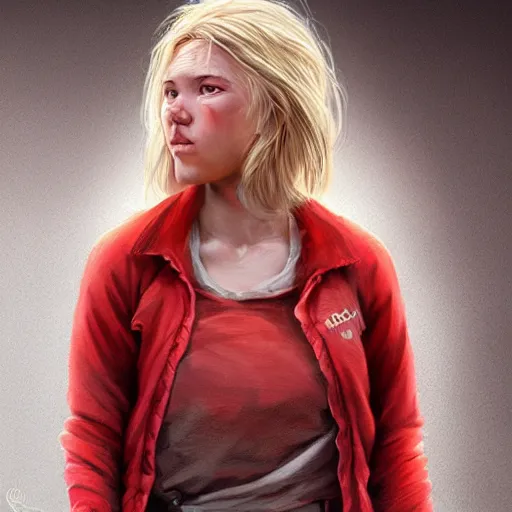 Image similar to portrait of a half blonde woman half pig with red shirt ,digital art,photorealistoc,art by greg rutkowski,hyperdetailed,western comic style,comic,comic style,sharp lineart,professional lighting,deviantart,artstation,trevor henderson,rossdtaws,cinematic,dramatic