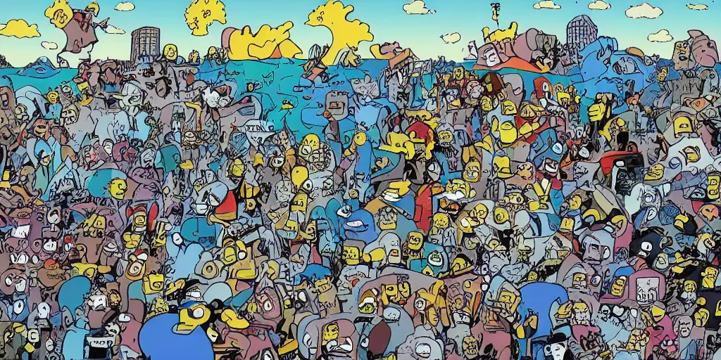 Image similar to the world collapsing on itself painted by matt groening