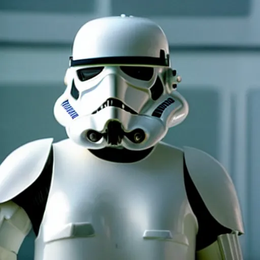 Image similar to christina ricci as a stormtrooper, taking her helmet off