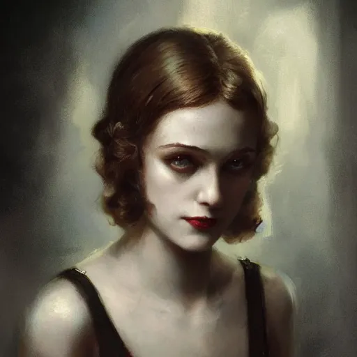 Image similar to beautiful young woman, 1 9 2 0 s, high detail, dramatic light, digital art, dark, painted by seb mckinnon and greg rutkowski, trending on artstation