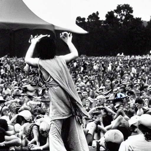 Image similar to yoda performing at woodstock