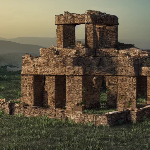 Image similar to 8 k hd detailed octane render of an ancient ruin at twilight