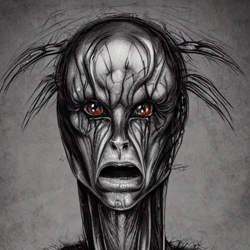 Image similar to surrealism grunge cartoon portrait sketch of Alien from Giger, by michael karcz, loony toons style, freddy krueger style, horror theme, detailed, elegant, intricate