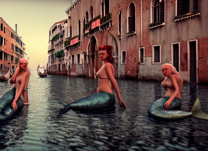 Prompt: mermaids in venice, highly detailed, 4 k, hdr, award - winning, octane render, artstation