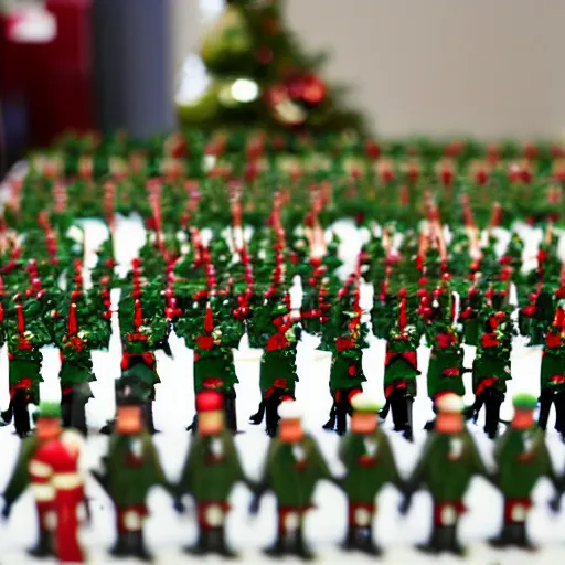 Prompt: army of toy soldiers on Christmas causing mayham and shooting guns towards