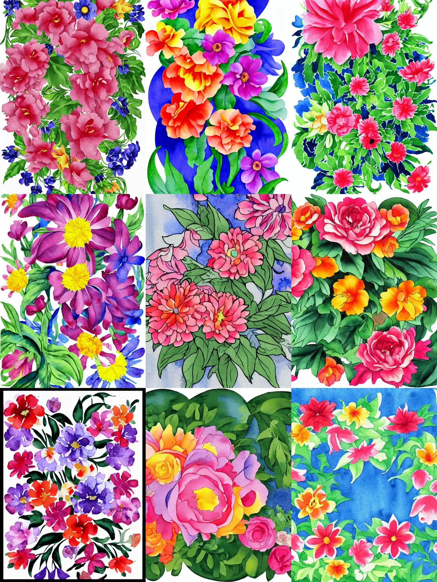Prompt: clipart borders!!!!! floral, decoration, border art!!!!! border only!!!! watercolor!!! style of georgia o'keeffe