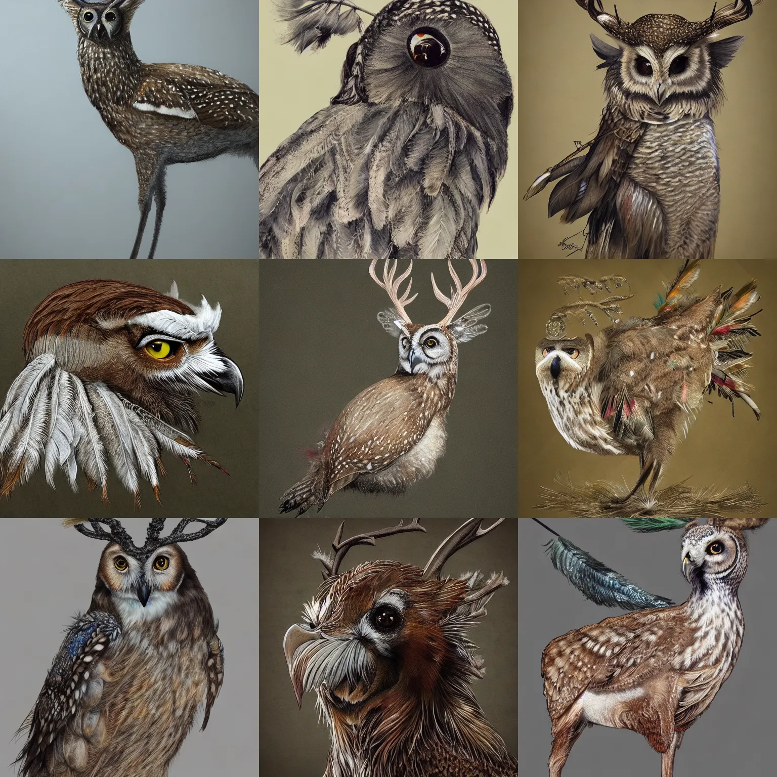 Image similar to a feathered deer with bird feathers, national geographic, owl feathers, trending on artstation, highly detailed, full body