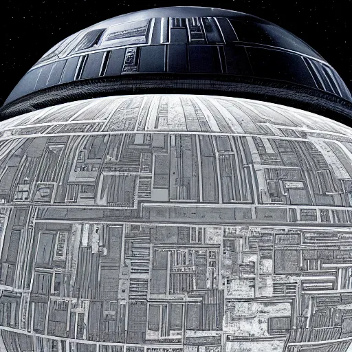 Prompt: Wideshot landscape of an imaginary land reflected by the death star