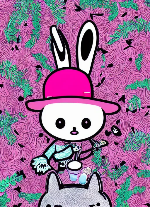 Prompt: amazingly detailed semirealism, anthropomorphic pink rabbit character wearing a black bucket hat. Cute, kawaii, Cooky, bt21, Sanrio inspired. Beautiful artwork, Rabbt_character, rabbit_bunny, 獣, iconic character splash art, Detailed fur, detailed textures, 4K high resolution quality artstyle professional artists WLOP, Aztodio, Taejune Kim, Guweiz, Pixiv, Instagram, dribbble, ArtstationHD