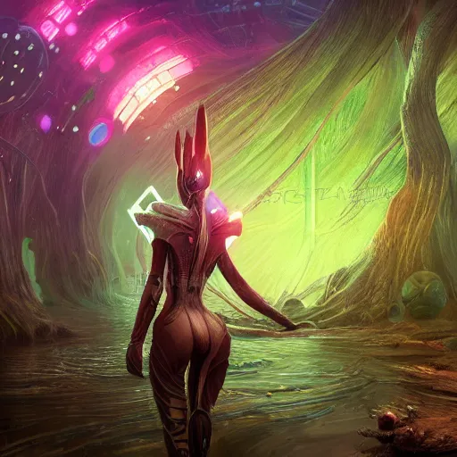 Prompt: ultra realistic illustration of android fairy, alien homeworld, swamps, snails, beautiful, advanced technology, warframe, special effects, colorful lights, space ship in the distance, intricate, highly detailed, digital painting, artstation, concept art, smooth, sharp focus, illustration, art by artgerm and tim mcburnie and anato finnstark