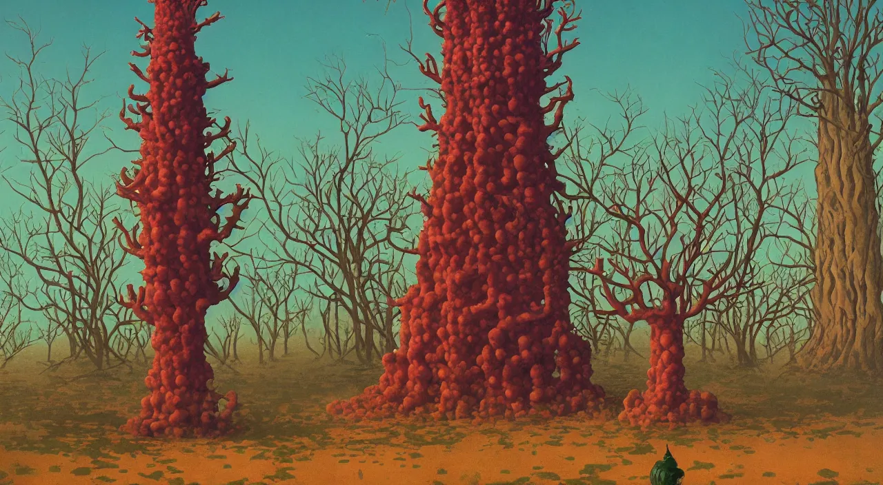 Prompt: single flooded coral tentacle tree tower, very coherent and colorful high contrast!! masterpiece by rene magritte simon stalenhag carl spitzweg syd mead norman rockwell edward hopper james gilleard, minimalist, dark shadows, sunny day, hard lighting