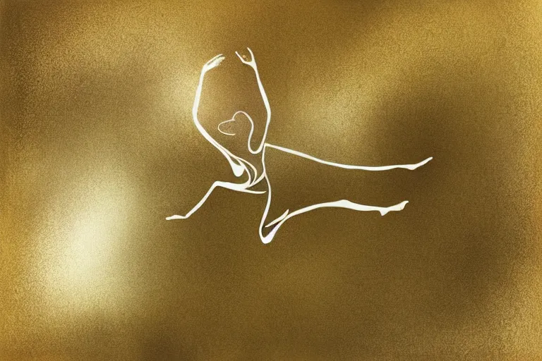 Prompt: beautiful serene gymnastics, healing through motion, life, minimalistic golden and ink airbrush painting on white background