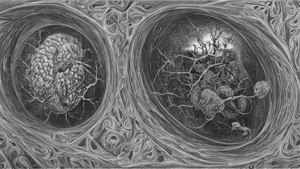 Image similar to a beautiful dreamy painting of a coronavirus inside a growing high-resolution television screen, dark, sinister, detailed, art by M.C. Escher