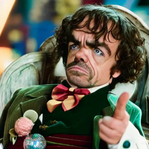 Prompt: film still of peter dinklage as willy wonka, 8 k