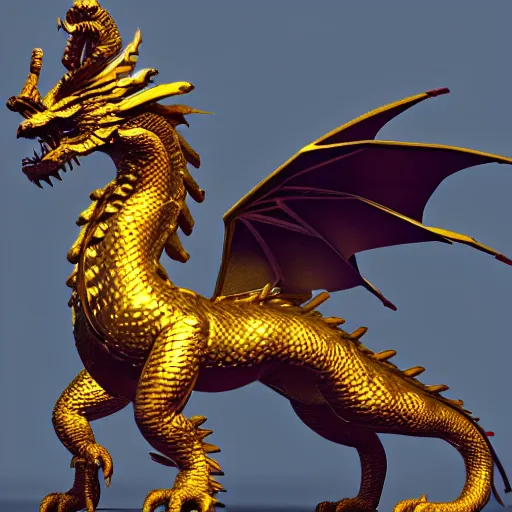 Image similar to a majestic golden dragon, hd, 4k, trending on artstation, award winning, 8k, 4k, 4k, 4k, very very very detailed, high quality lowpoly art