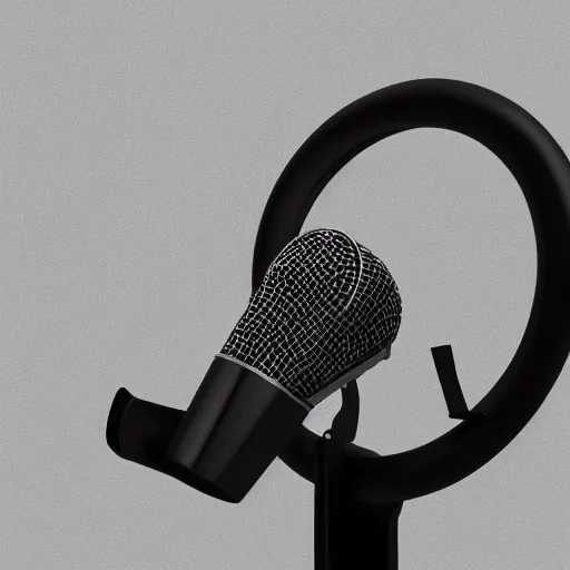 Image similar to 3 d render of stainless steel retro microphone on the black onyx stand, octane render, corona render, unreal engine, realistic render,