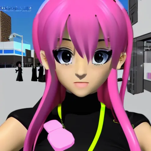 Image similar to Ariana Grande as a MMD model, 3D, style of Hatuke Miku model, Vocaloid, colorful