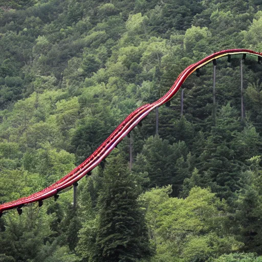 Prompt: a roller coaster that leads into a mountain