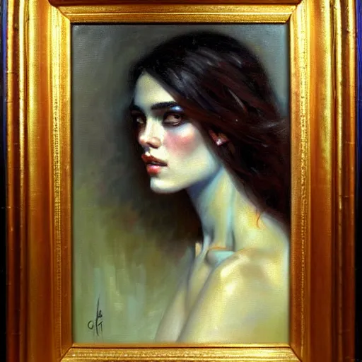 Image similar to beautiful oil portrait painting of androgynous person by gaston bussiere