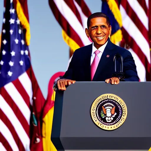 Image similar to president with clown makeup in a podium as the puppet of a human shadow
