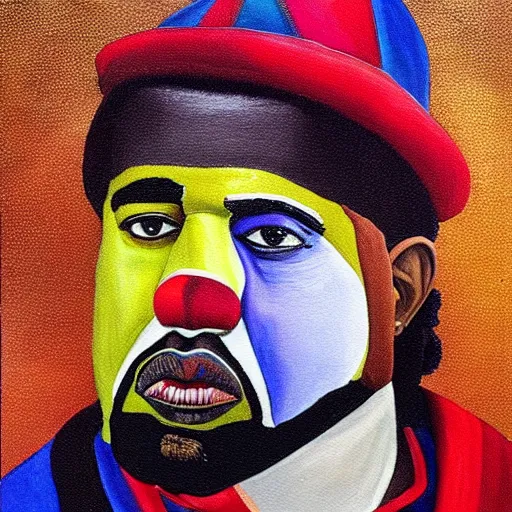 Prompt: a painting of stanczyk by jan alojzy marengo depicting kanye west as the sad clown, ultra detailed, realistic