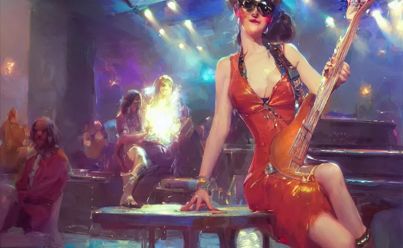 Image similar to rockstar girl on stage. by konstantin razumov, by william - adolphe bouguerea, pixar, artstation trending, concept art, digital art, digital painting, dramatic lighting, sharp focus, highly detailed, vxf movie, cinematic