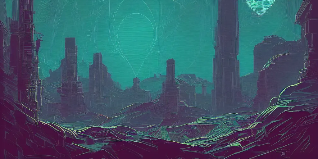 Image similar to a lovecraftian cinematic isograph print of a aetherpunk planet by alena aenami in the style of art - deco art, very, very aesthetic