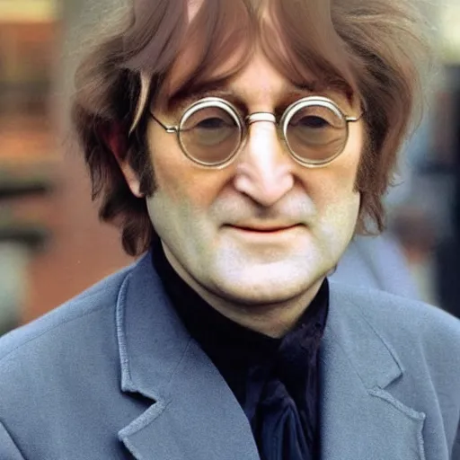 Image similar to A colored colorized real photograph of old John Lennon as an old man in his eighties with short hair in the 2010s, Old John Lennon, taken in the early 2020s, taken on a 2010s Camera, realistic, hyperrealistic, very realistic, very very realistic, highly detailed, very detailed, extremely detailed, detailed, digital art, trending on artstation, headshot and bodyshot, detailed face, very detailed face, very detailed face, real, real world, in real life, realism, HD Quality, 8k resolution, intricate details, colorized photograph, colorized photo, John Lennon as an old man with short hair, old John Lennon, old man John Lennon