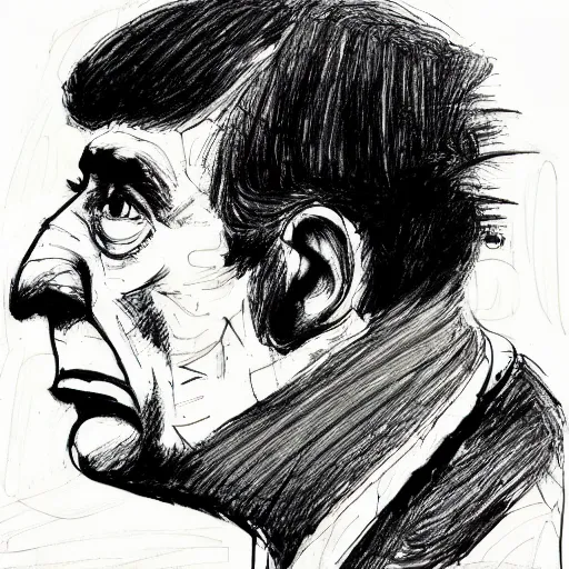 Prompt: a realistic yet scraggly portrait sketch of the side profile of a stern and sophisticated moe howard, trending on artstation, intricate details, in the style of frank auerbach, in the style of sergio aragones, in the style of martin ansin, in the style of david aja, in the style of mattias adolfsson