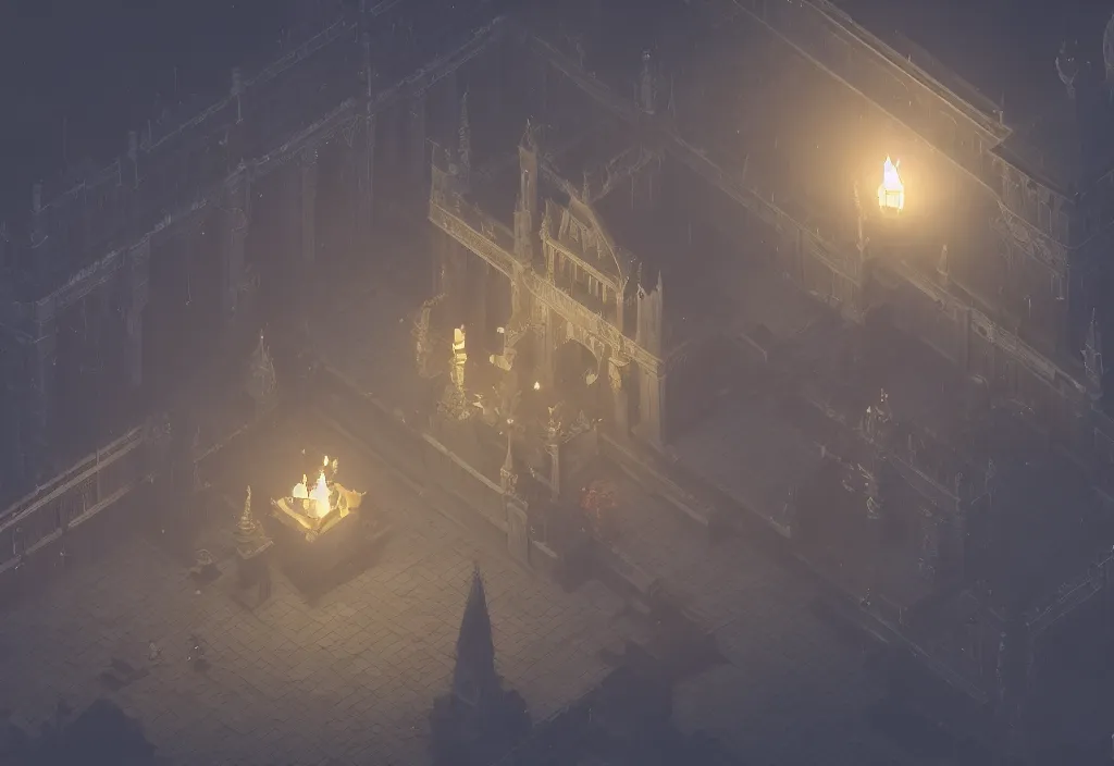 Image similar to isometric magicavoxel Bloodborne haven cinematic lighting, 4k