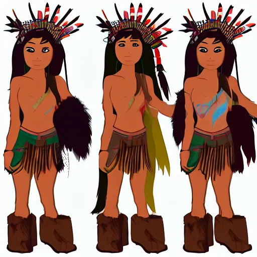 Prompt: native american girl, 2 d cartoon concept art model sheet