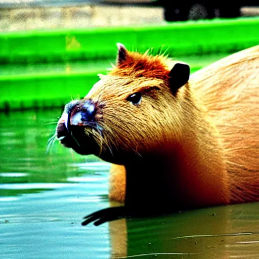 Prompt: Capybara riding in a tank