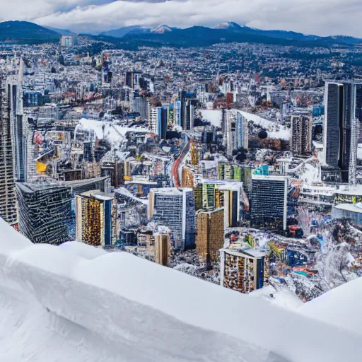 Image similar to a modern city on the top of a snow mountain