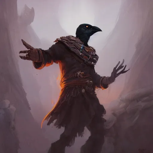 Prompt: a crow sorcerer, by justin gerard and greg rutkowski, digital art, realistic painting, dnd, dungeons & dragons, character design, trending on artstation