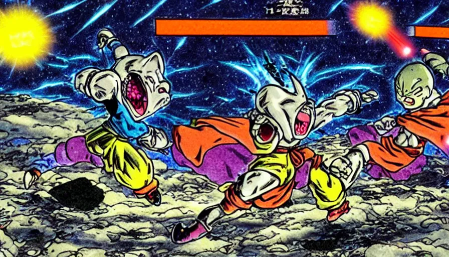 Prompt: screenshot of an evil alien villain charging energy. illustrated by Akira Toriyama