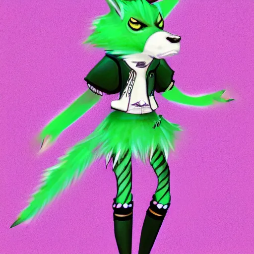 Image similar to Beautiful digital painting of an anthro anthropomorphic pastel-green wolf, Punk outfit.