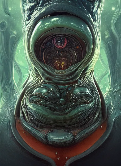 Image similar to elon musk as mollusk, slime, drool, portrait, intricate, elegant, highly detailed, digital painting, artstation, concept art, wallpaper, smooth, sharp focus, illustration, art by h. r. giger and artgerm and greg rutkowski and alphonse mucha