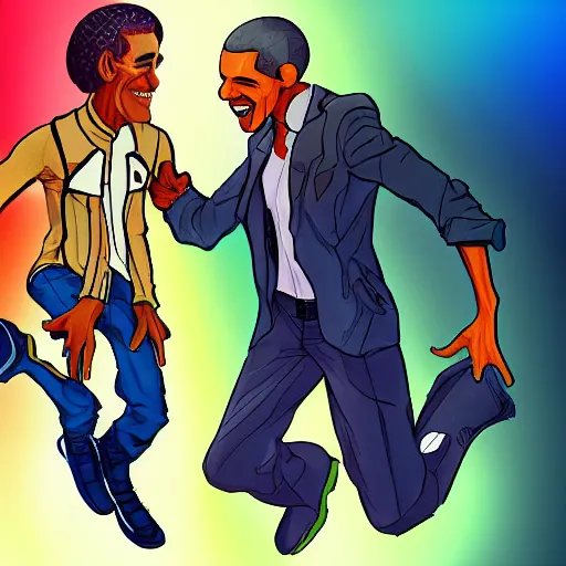 Image similar to lucio and obama dancing, detailed, high quality, artstation winner