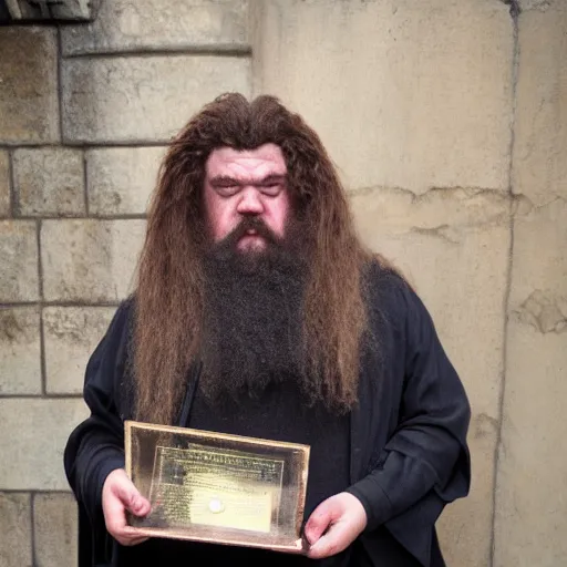 Prompt: Hagrid without a shirt feeding Harry Potter award winning photography